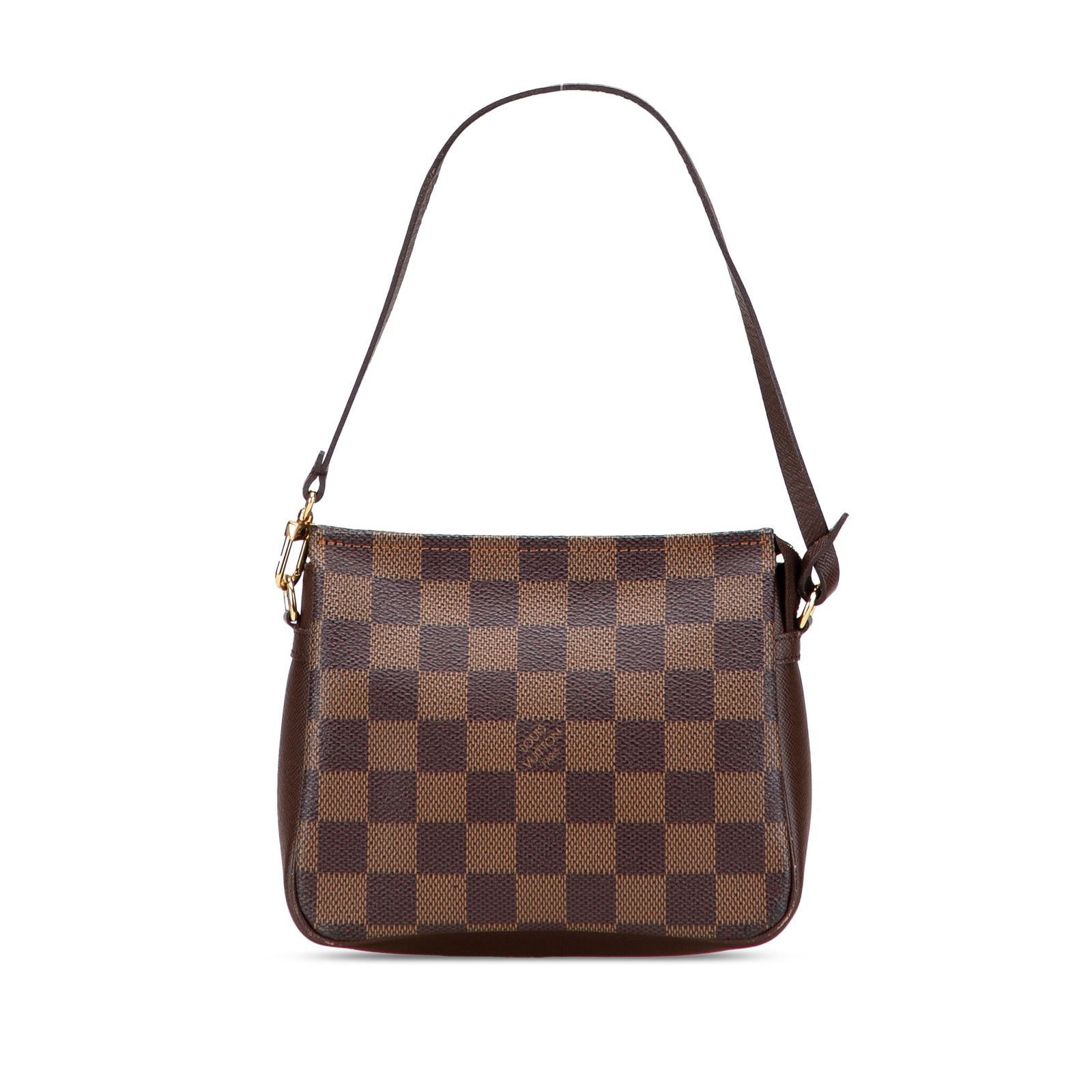 Louis Vuitton Damier Ebene Trousse Pochette Brown Fabric Bag: Louis Vuitton Damier Ebene Trousse Pochette Brown Fabric Bag The Louis Vuitton Damier Ebene Trousse Pochette is a stylish and functional bag, crafted from durable damier canvas. It features a flat lea