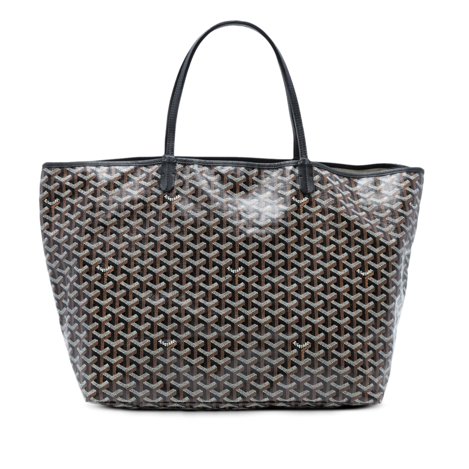 Goyard Saint Louis GM Black Coated Canvas Tote Bag: Goyard Saint Louis GM Black Coated Canvas Tote Bag Introducing the Goyardine Saint Louis GM, a stylish and practical bag crafted with a coated canvas body and complemented by flat leather handles. Thi