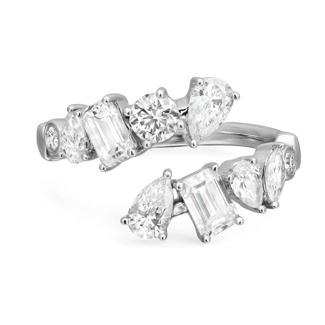 Rachel Koen 18K White Gold Bypass Ring with Multi Shape Lab Grown Diamonds 1.65ctw (1 of 5)