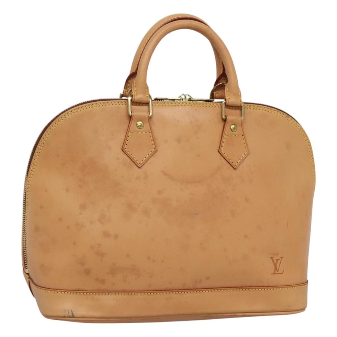 Beige Nomade Leather Alma Bag by Louis Vuitton: Beige Nomade Leather Alma Bag by Louis Vuitton This pre-owned Louis Vuitton Alma handbag is crafted from beige Nomade leather and designed for female use. The bag is in good condition, with visible si
