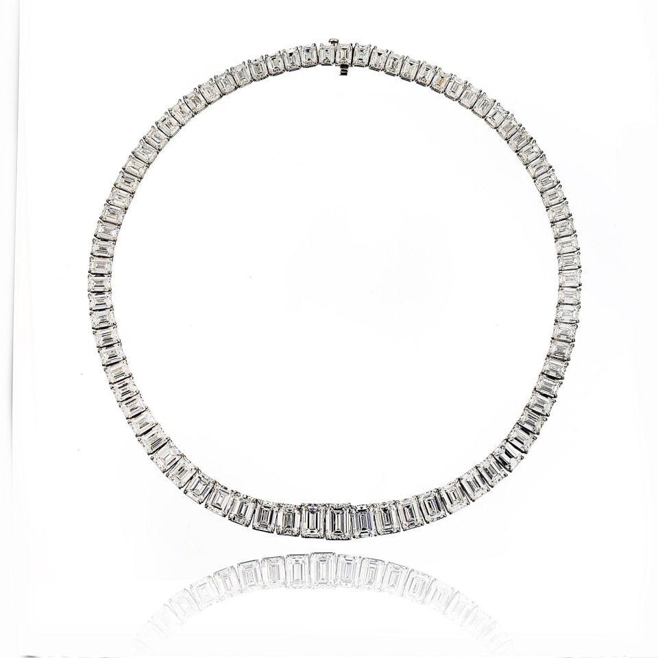 74.74ct GIA Certified Emerald Cut Diamond Tennis Necklace in White Gold (1 of 3)