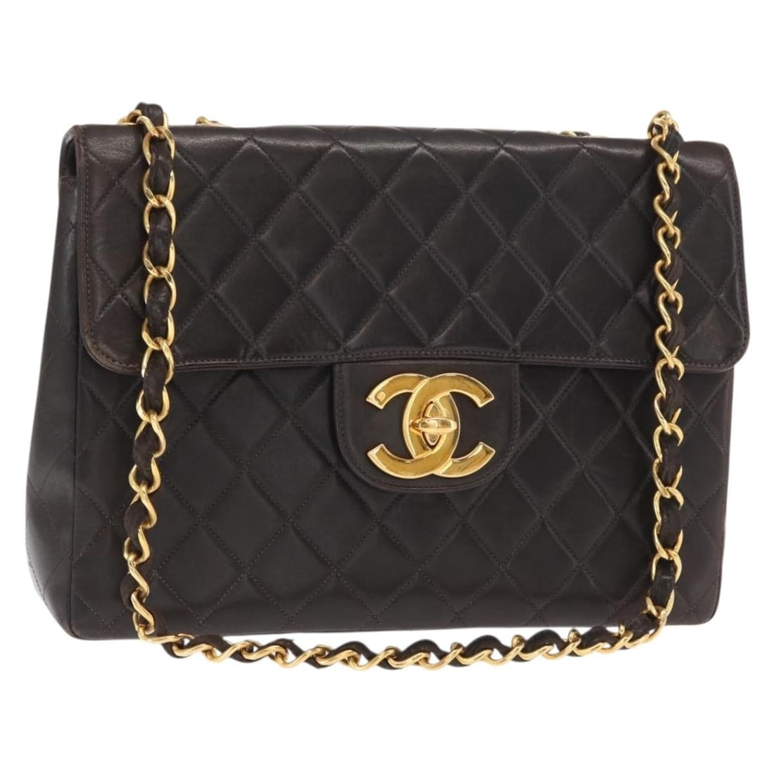 CHANEL Matelasse 34 Shoulder Bag Lambskin Black Gold Auth 158867SAV (1 of 18)