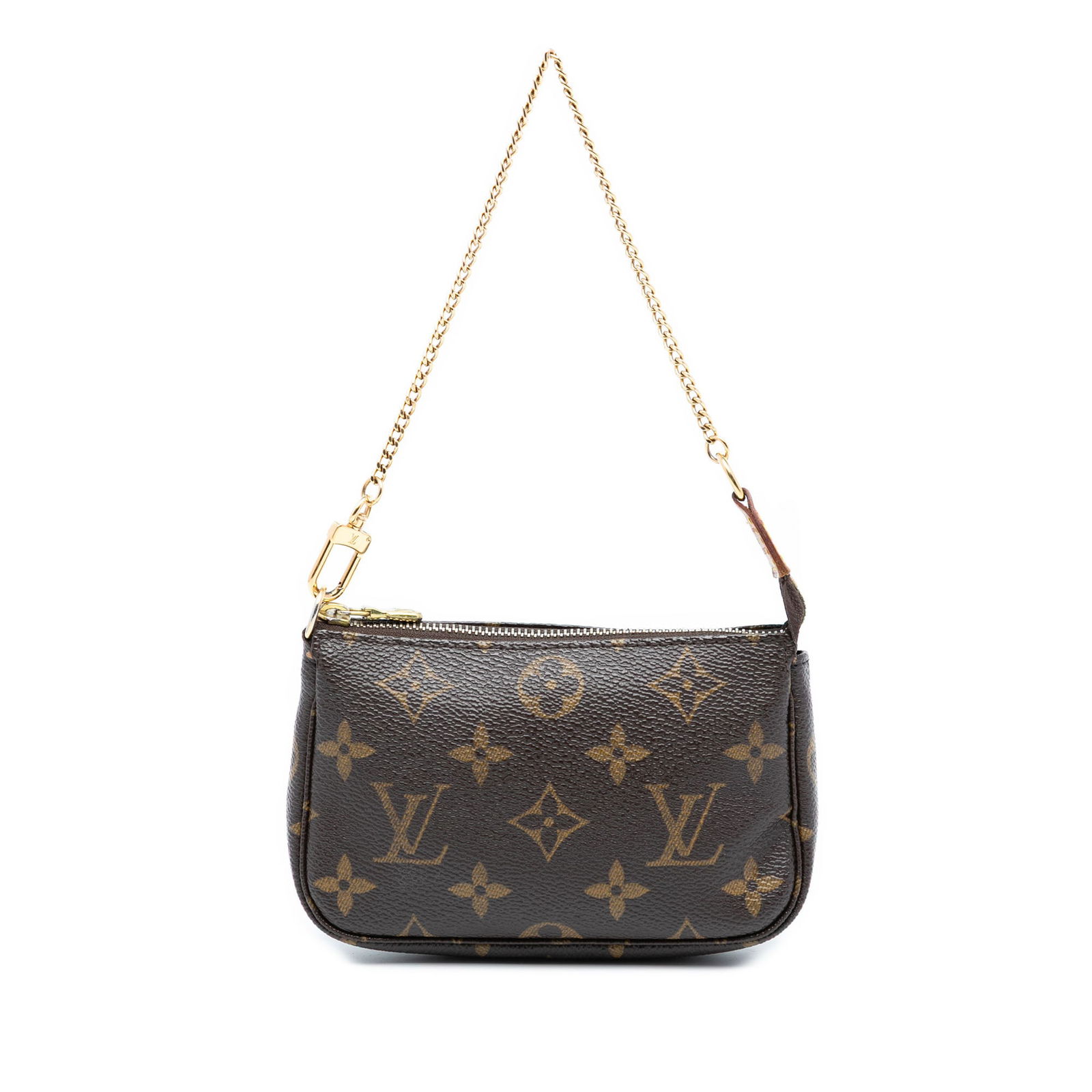 Louis Vuitton brown monogram canvas Mini Pochette with gold-tone chain strap (1 of 7)