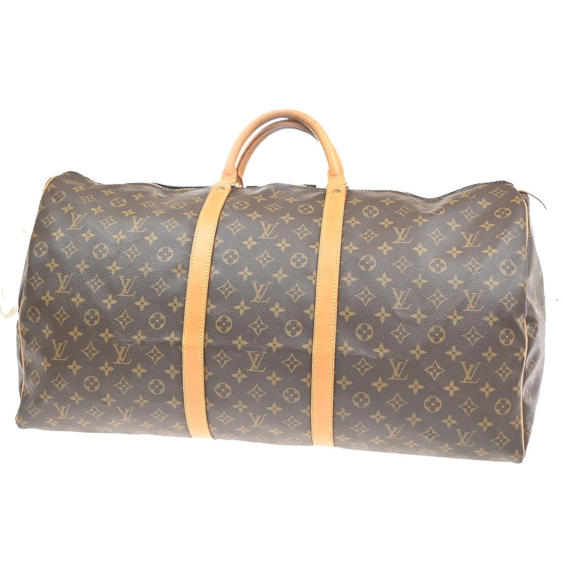 Keepall Brown Travel Bag by Louis Vuitton: Keepall Brown Travel Bag by Louis Vuitton This Louis Vuitton Keepall travel bag features a brown exterior with signs of use, including scuffs, dirt, stains, scratches, wrinkles, rust, minor peeling of