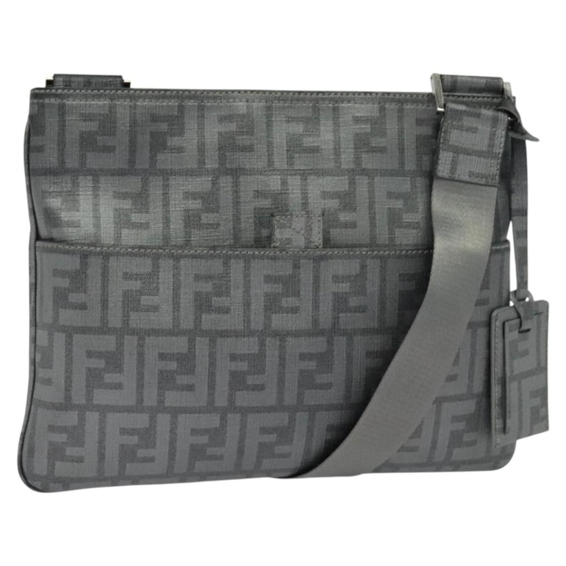 FENDI Zucca PVC Shoulder Bag Gray Silver Auth 123589V: FENDI Zucca PVC Shoulder Bag Gray Silver Auth 123589V This FENDI Zucca Canvas Shoulder Bag is a stylish accessory crafted from durable PVC leather in a sophisticated gray and silver color combination.