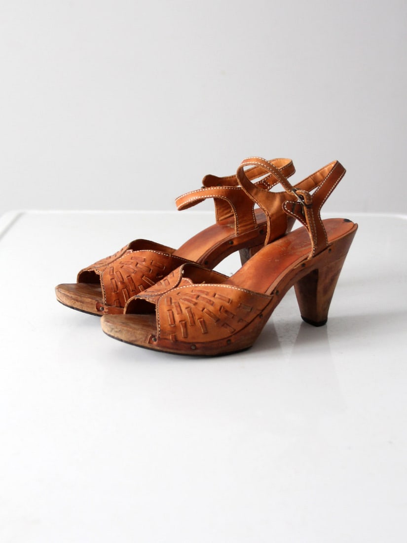 1970s Nobil's Brown Leather Slingback Sandals Made in Brazil (1 of 9)