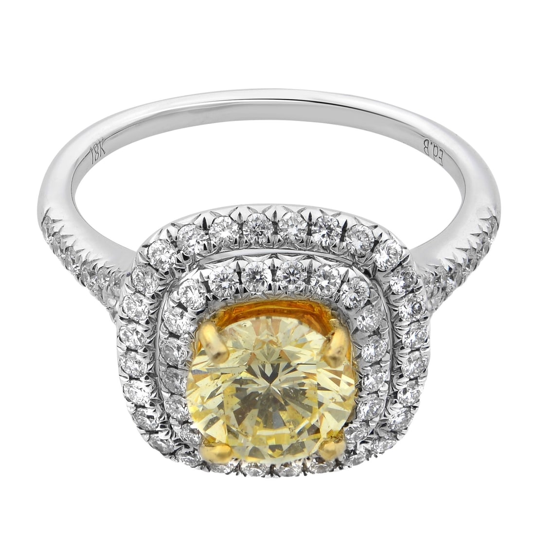 Rachel Koen 1.68ct Fancy Yellow Diamond Engagement Ring 18K White Gold GIA Certified Size 6: Rachel Koen 1.68ct Fancy Yellow Diamond Engagement Ring 18K White Gold GIA Certified Size 6 This stunning engagement ring features a captivating round cut fancy yellow diamond at its center, weighing