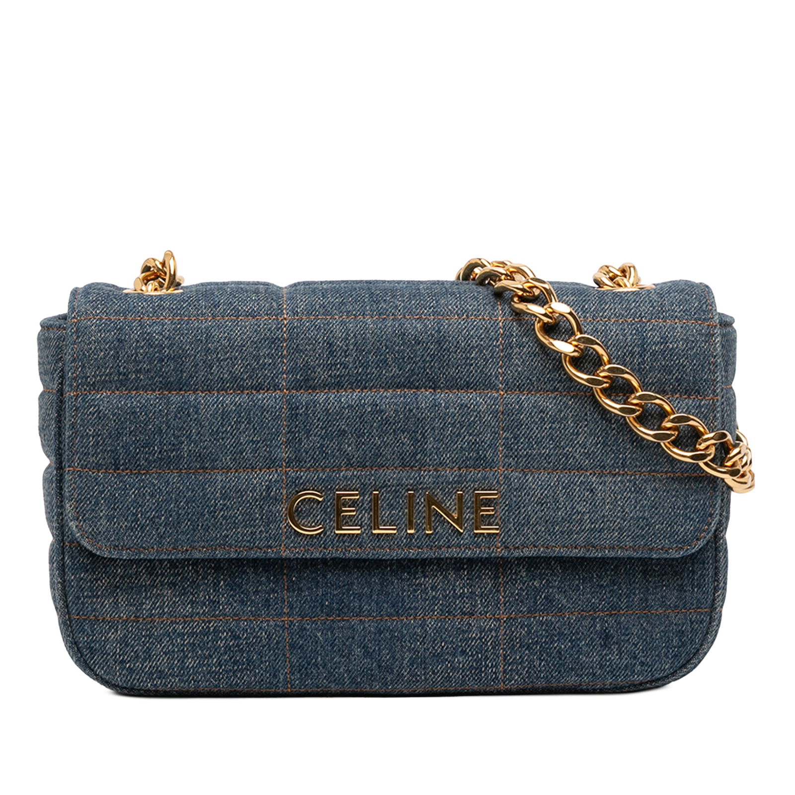 Celine Blue Quilted Denim Chain Strap Matelasse Monochrome Shoulder Bag (1 of 12)