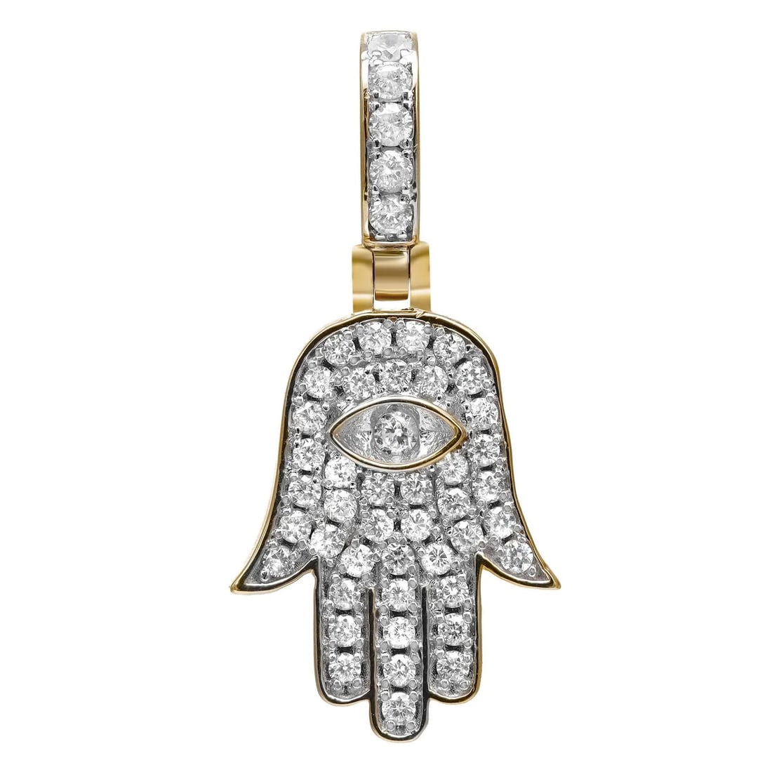 Rachel Koen Hamsa Pendant 14K Yellow Gold 0.50Cttw Diamond: Rachel Koen Hamsa Pendant 14K Yellow Gold 0.50Cttw Diamond This exquisite Hamsa pendant showcases a stunning design crafted from 14K yellow gold and adorned with shimmering round cut diamonds. With a