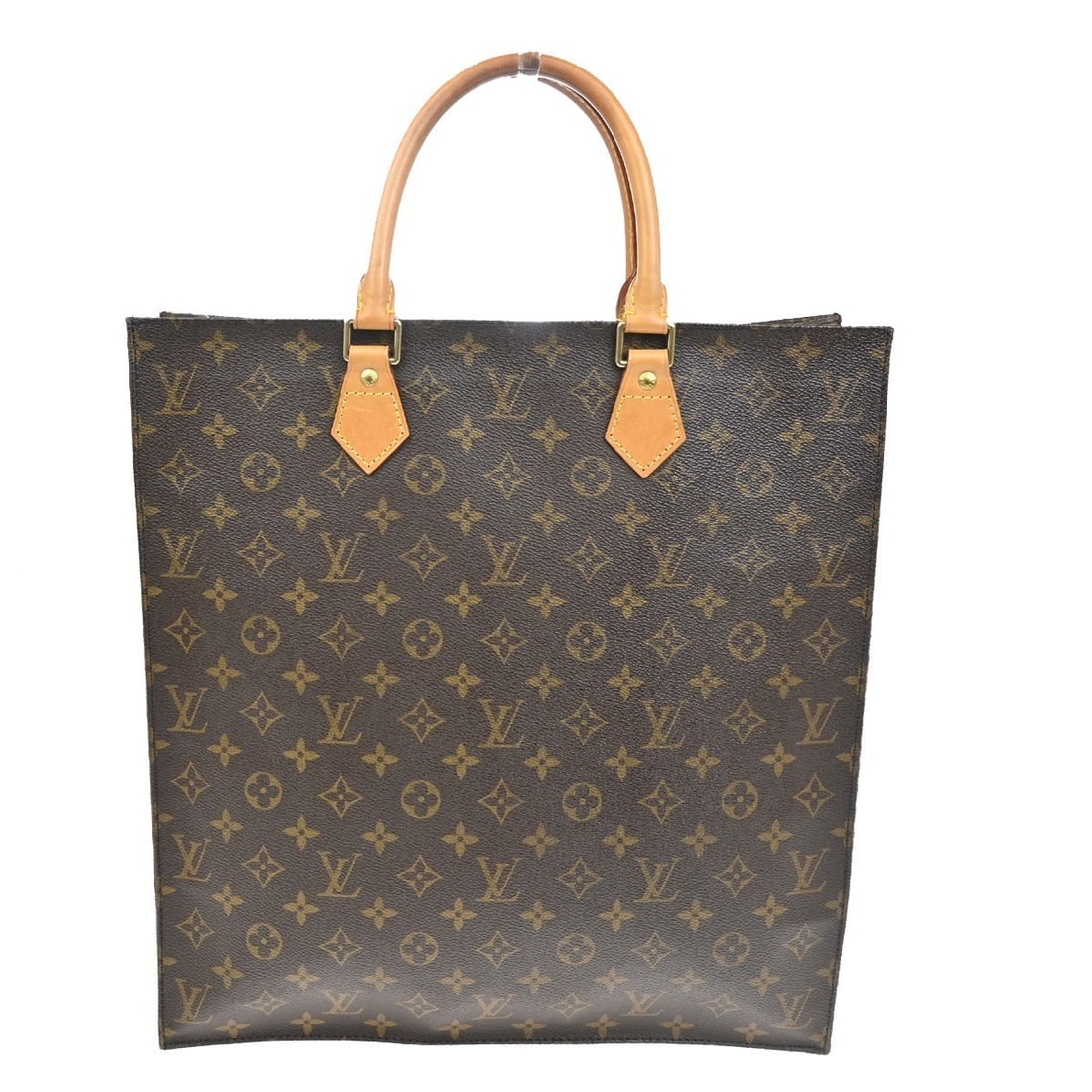 Louis Vuitton Tote Bag Sac Plat Brown Pre-Owned: Louis Vuitton Tote Bag Sac Plat Brown Pre-Owned This pre-owned Louis Vuitton Sac Plat tote bag features a brown exterior with visible signs of use, including scuffs, dirt, and minor cracks on the hand