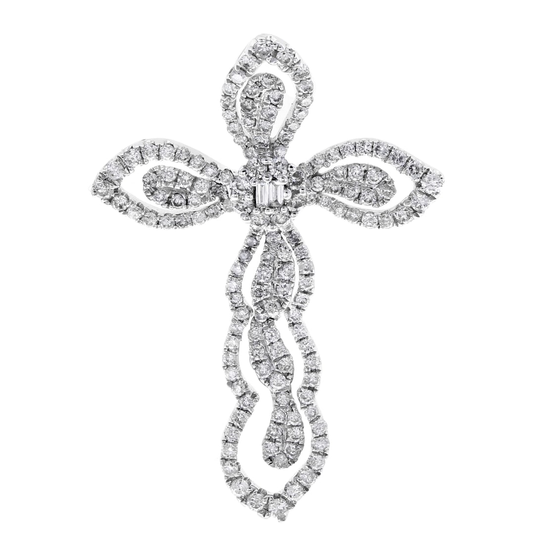 Rachel Koen 18K White Gold Pave Diamond Cross Pendant 0.60ct: Rachel Koen 18K White Gold Pave Diamond Cross Pendant 0.60ct This elegant Rachel Koen cross pendant features a stunning design crafted from 18K white gold. The pendant showcases a delicate pave settin