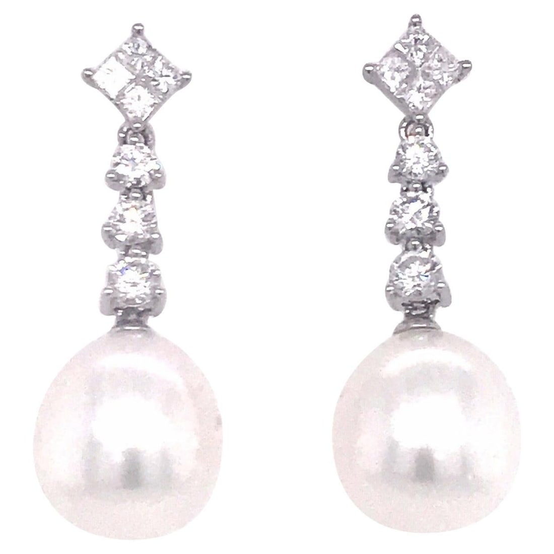 Harbor Diamonds 18K White Gold South Sea Pearl Diamond Drop Earrings 1.13 Carats (1 of 12)