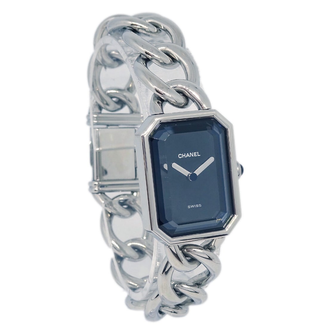 Premiere Collection Quartz Timepiece by Chanel with Chain Bracelet: Premiere Collection Quartz Timepiece by Chanel with Chain Bracelet Chanel Premiere Chain Quartz Watch in very good, un-used condition. Designed for women, this watch features a chain band and exhibits