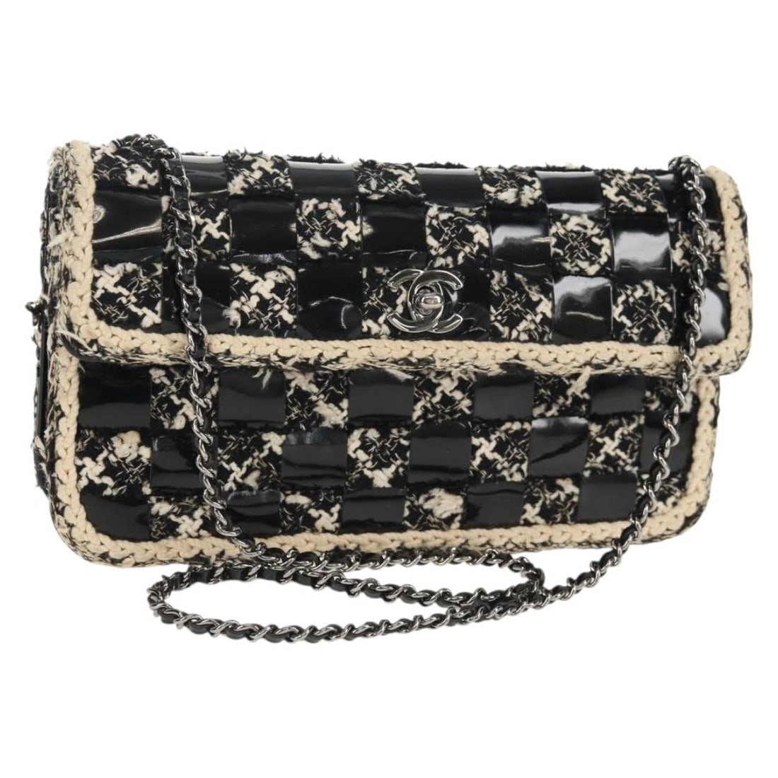 Black Tweed Canvas Shoulder Bag with Silver CC by Chanel France (1 of 18)
