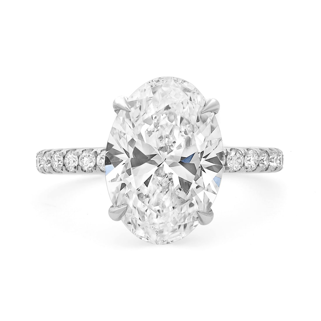 Rachel Koen 4.02ct Oval Lab Grown Diamond Engagement Ring in 18K White Gold: Rachel Koen 4.02ct Oval Lab Grown Diamond Engagement Ring in 18K White Gold This exquisite engagement ring features a stunning 4.02 carat oval cut lab-grown diamond at its center, elegantly held in a