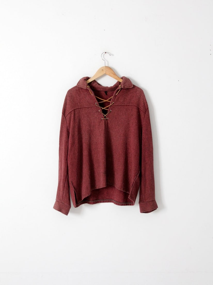 Vintage 60s Burgundy Lace-Up Pullover Shirt (1 of 10)
