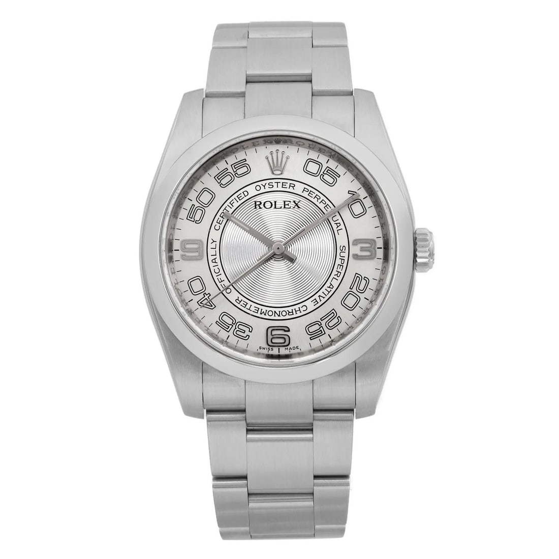 Rolex Oyster Perpetual 36mm Stainless Steel Gray Concentric Dial Watch 116000: Rolex Oyster Perpetual 36mm Stainless Steel Gray Concentric Dial Watch 116000 This Rolex Oyster Perpetual wristwatch features a luxurious 36mm stainless steel case with a polished finish and a smooth