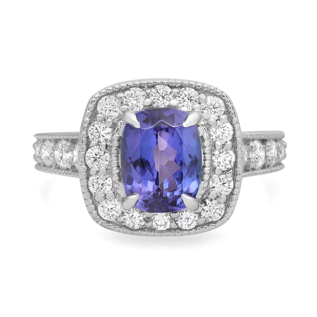 Rachel Koen 2.00ct Oval Tanzanite Diamond Halo Engagement Ring 14K White Gold Size 9.75: Rachel Koen 2.00ct Oval Tanzanite Diamond Halo Engagement Ring 14K White Gold Size 9.75 This stunning engagement ring features a beautiful 2.00 carat oval-cut tanzanite at its center, set in luxurious