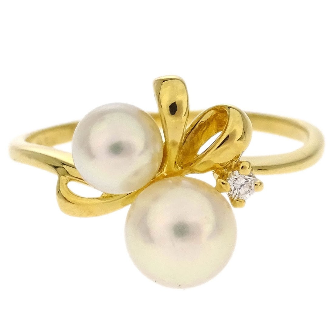 Mikimoto 18K Gold Pearl Diamond Ring Size #49 (1 of 4)
