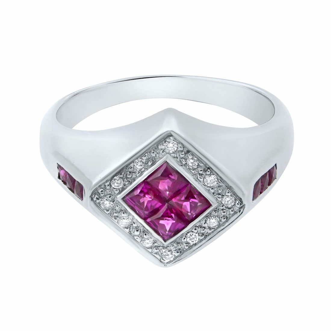 Rachel Koen Ruby Diamond Ring 14K White Gold Size 7 Elegant Design (1 of 6)
