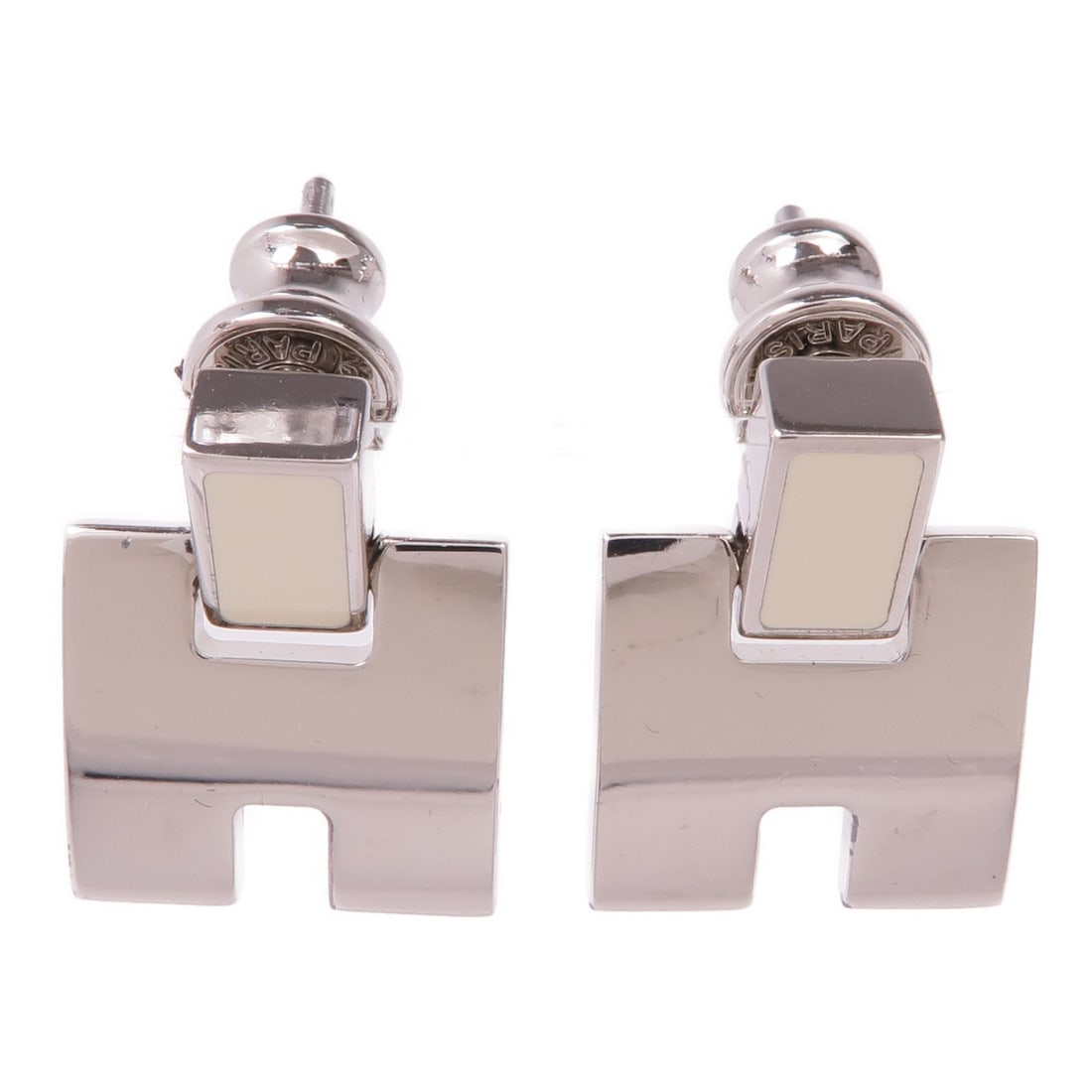 HERMES Silver Eileen Pierced Earrings Made in France (1 of 9)