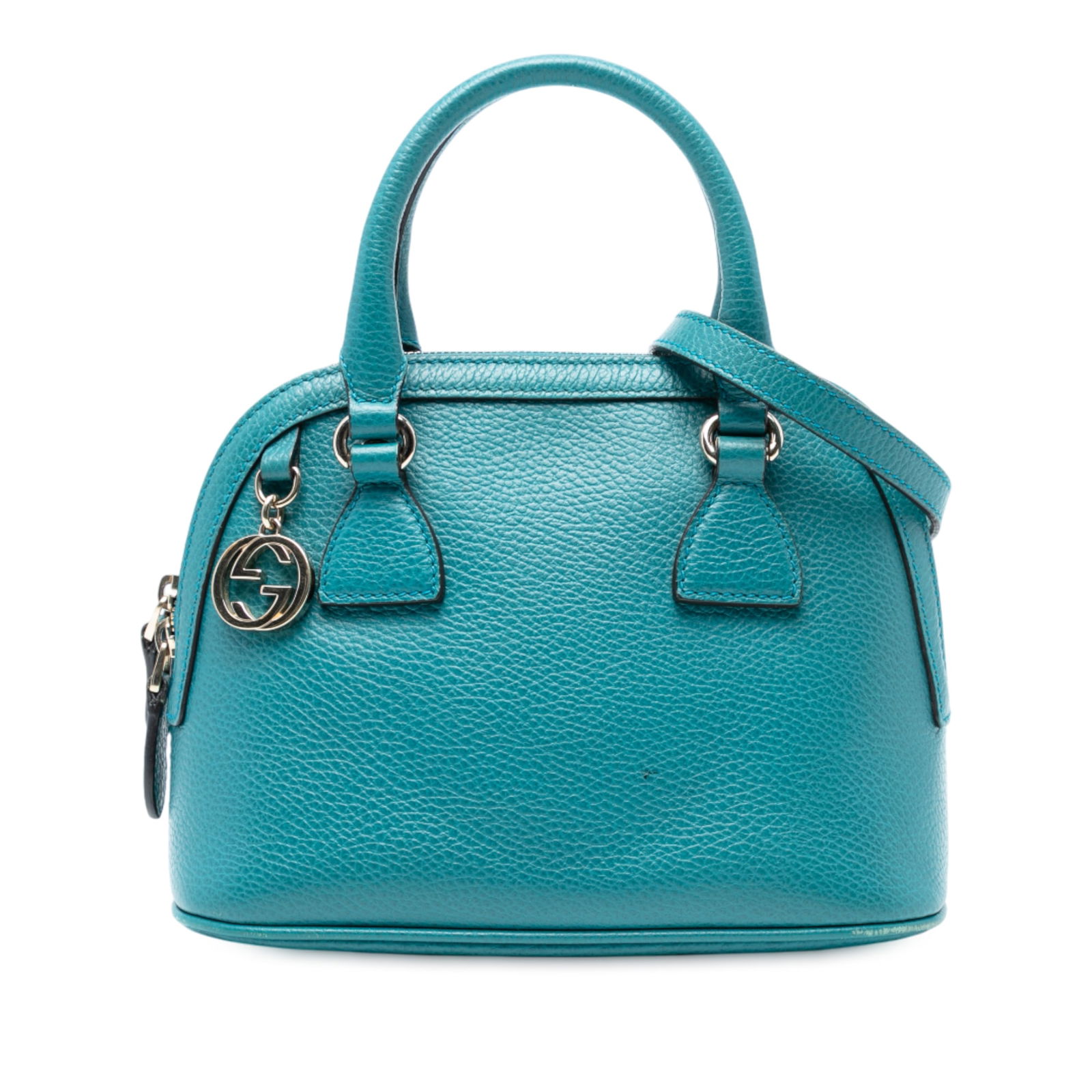 Gucci Mini Leather GG Charm Dome Satchel Blue Italy: Gucci Mini Leather GG Charm Dome Satchel Blue Italy This Gucci Mini Leather GG Charm Dome Satchel is a stylish accessory crafted from high-quality leather. It features a structured dome shape, rolled