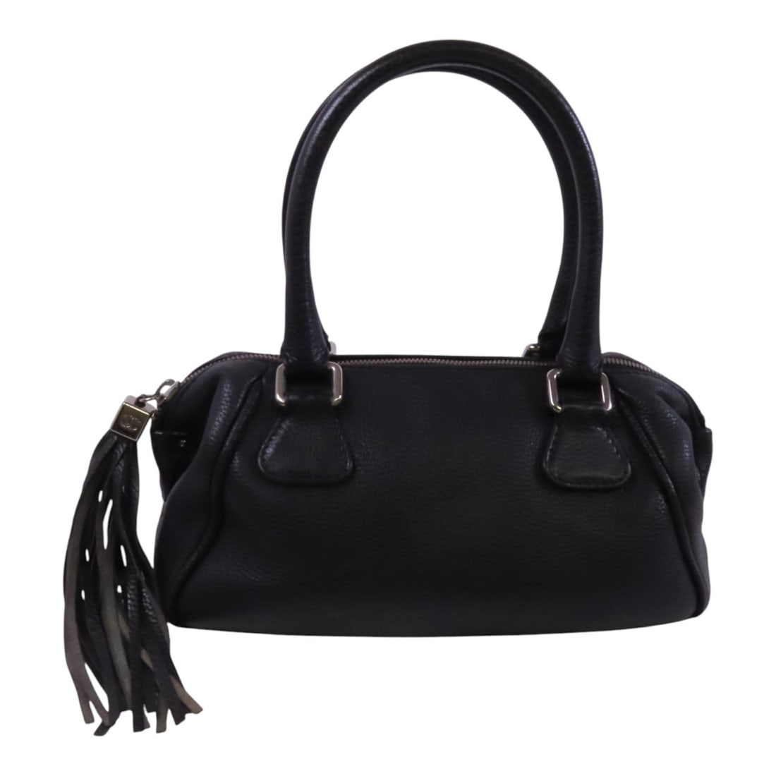 CHANEL Black Calfskin Leather Handbag with Silver Hardware: CHANEL Black Calfskin Leather Handbag with Silver Hardware This elegant CHANEL handbag is crafted from high-quality black calfskin leather, featuring the iconic CC logo. With dimensions of 11.4 in len