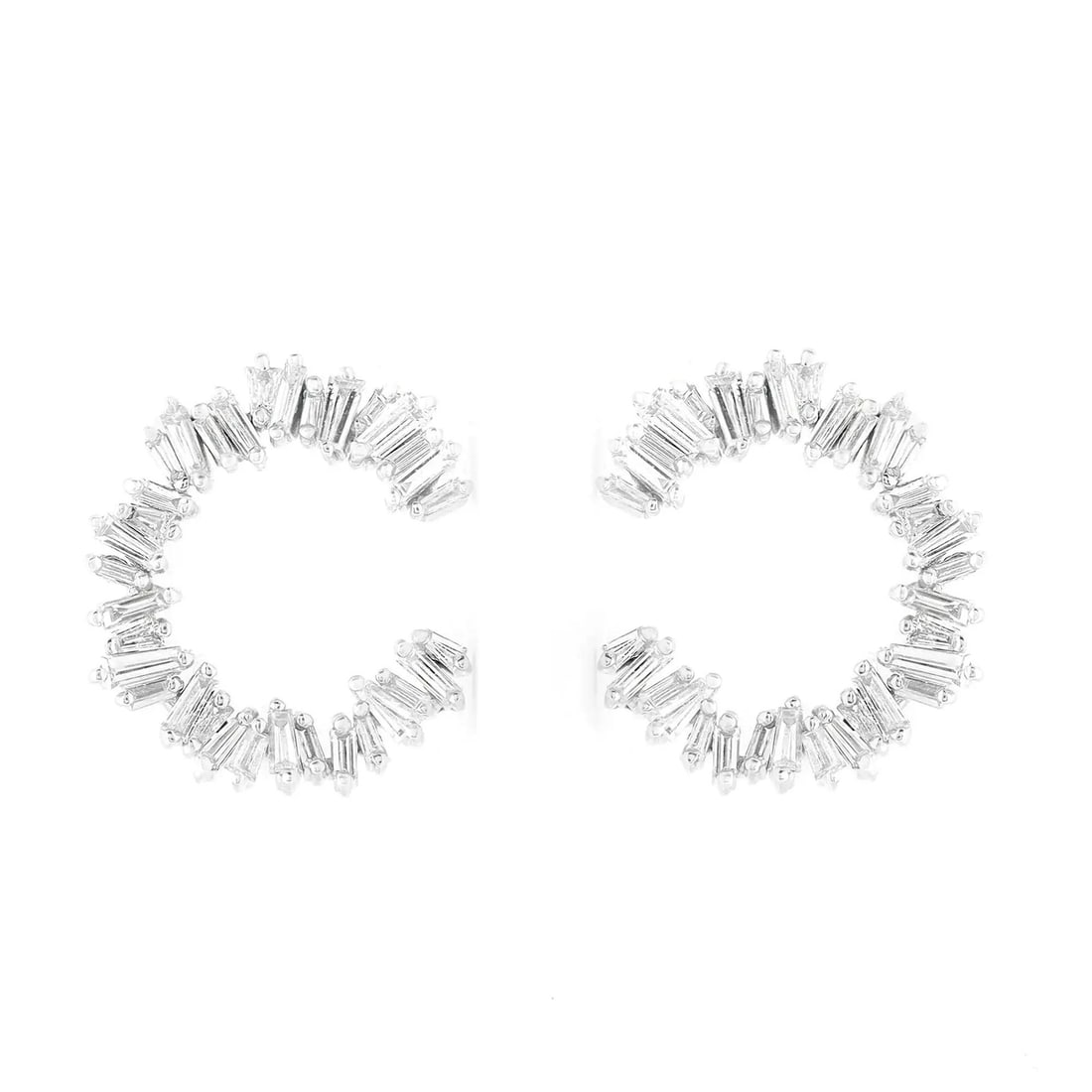 Rachel Koen 0.95ct Baguette Diamond Huggie Earrings 18K White Gold: Rachel Koen 0.95ct Baguette Diamond Huggie Earrings 18K White Gold Enhance your elegance with these stunning Rachel Koen stud earrings, crafted from luxurious 18K white gold. Each earring showcases be