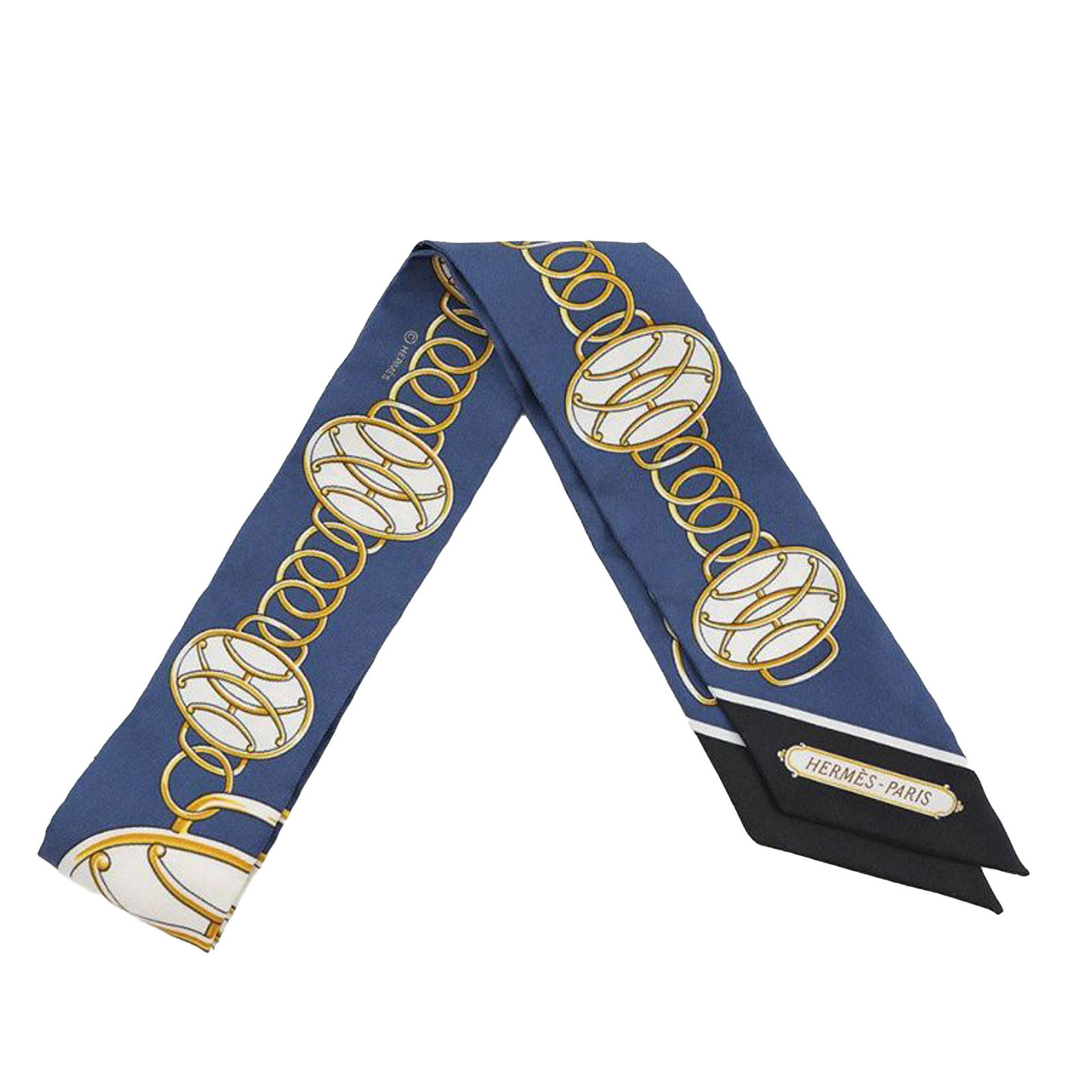 Hermes Blue Silk Twilly Scarf with Lift Profile Print (1 of 9)