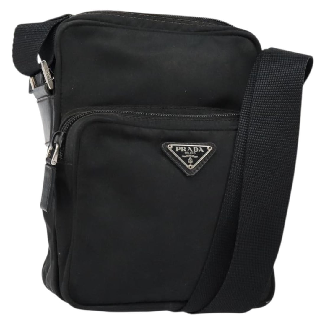 Black Prada Shoulder Bag with Front Pocket and Adjustable Strap (1 of 1)