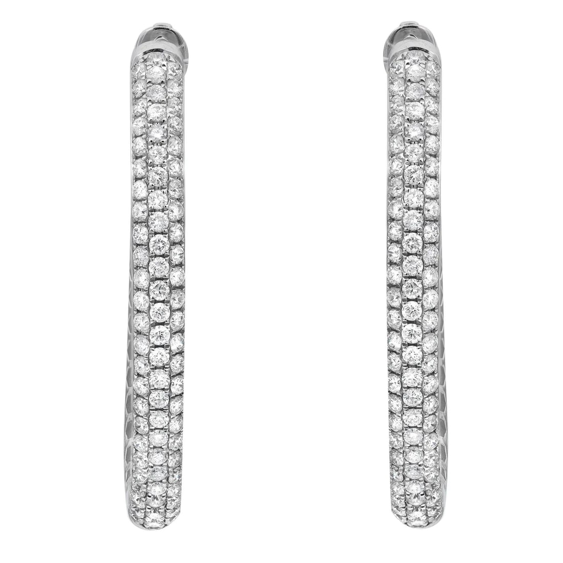 Rachel Koen 14K White Gold Pave Round Diamond Oval Hoop Earrings 1.91ct 1.5 Inches (1 of 4)