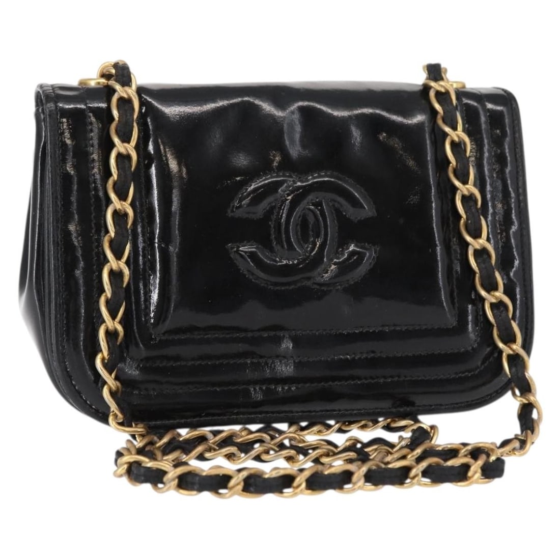Chanel Shoulder Bag Vintage CC Stitch Black Flap (1 of 1)