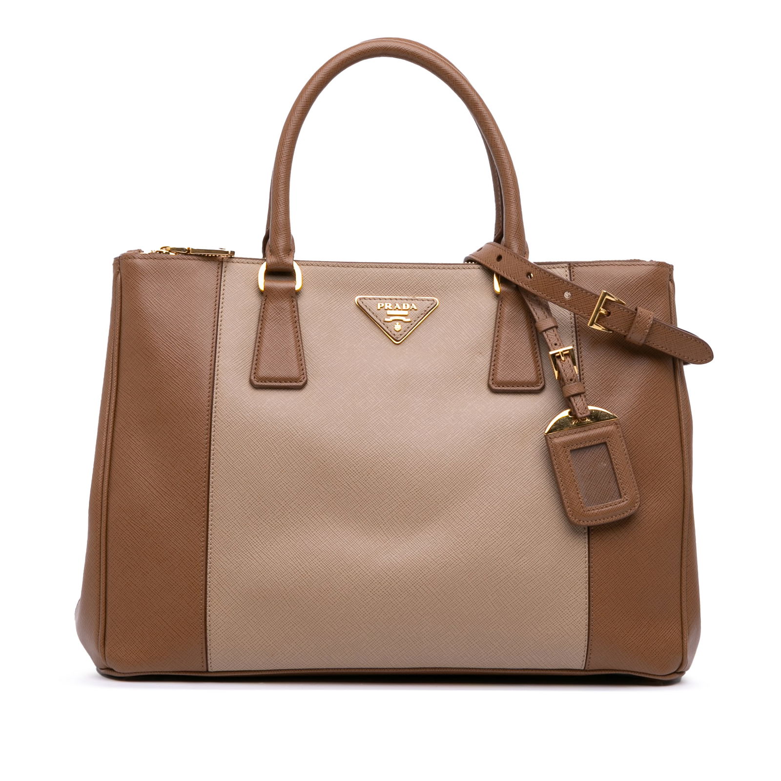 Prada Medium Bicolor Saffiano Lux Galleria Double Zip Satchel Italy: Prada Medium Bicolor Saffiano Lux Galleria Double Zip Satchel Italy The Prada Medium Bicolor Saffiano Lux Galleria Double Zip Satchel is a stylish and versatile bag crafted from high-quality leather.