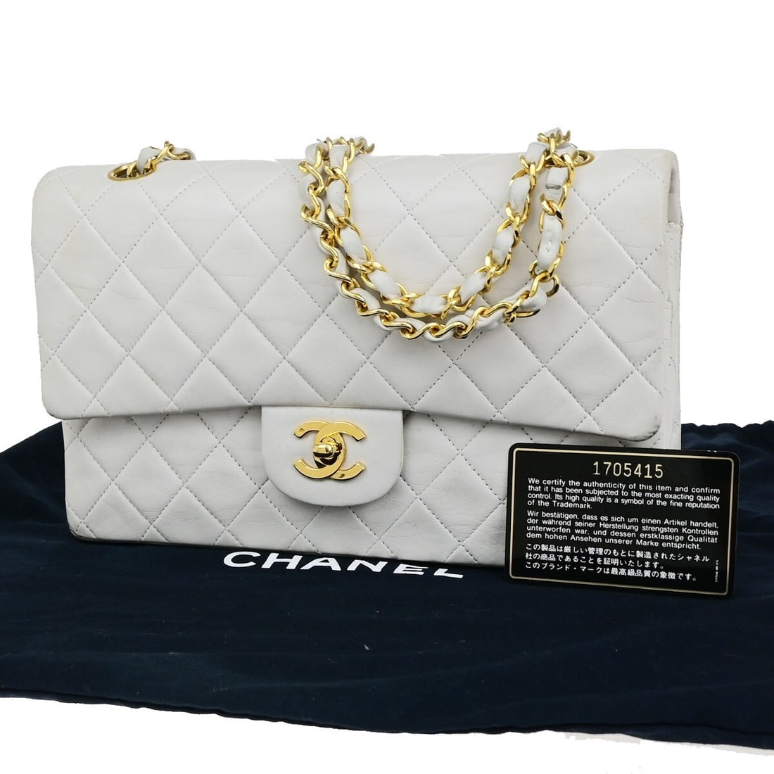 White Chanel Classic Double Flap Shoulder Bag (1 of 1)