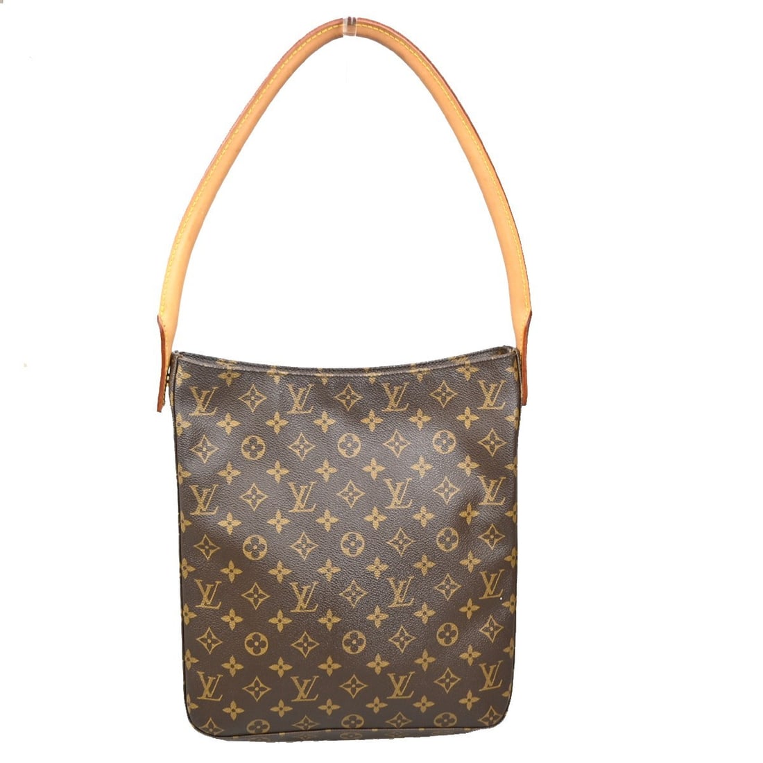 Looping Shoulder Bag by Louis Vuitton in Brown: Looping Shoulder Bag by Louis Vuitton in Brown This pre-owned Louis Vuitton Looping shoulder bag features a brown exterior with noticeable scuffs, dirt, and stains, while the interior also shows some