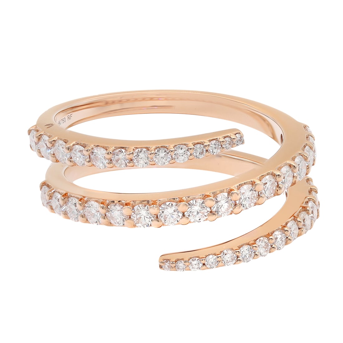 Rachel Koen 18K Rose Gold Diamond Spiral Ring 0.83cttw Size 6.75: Rachel Koen 18K Rose Gold Diamond Spiral Ring 0.83cttw Size 6.75 This exquisite Prong Set Diamond Multi Row Spiral Ring is crafted in luxurious 18K rose gold, showcasing a modern wrap design. Featurin