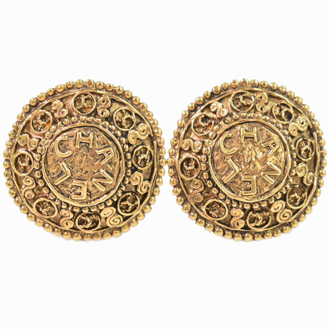 Round Clip-On Earrings with CC Logo by Chanel Vintage Collection (1 of 1)