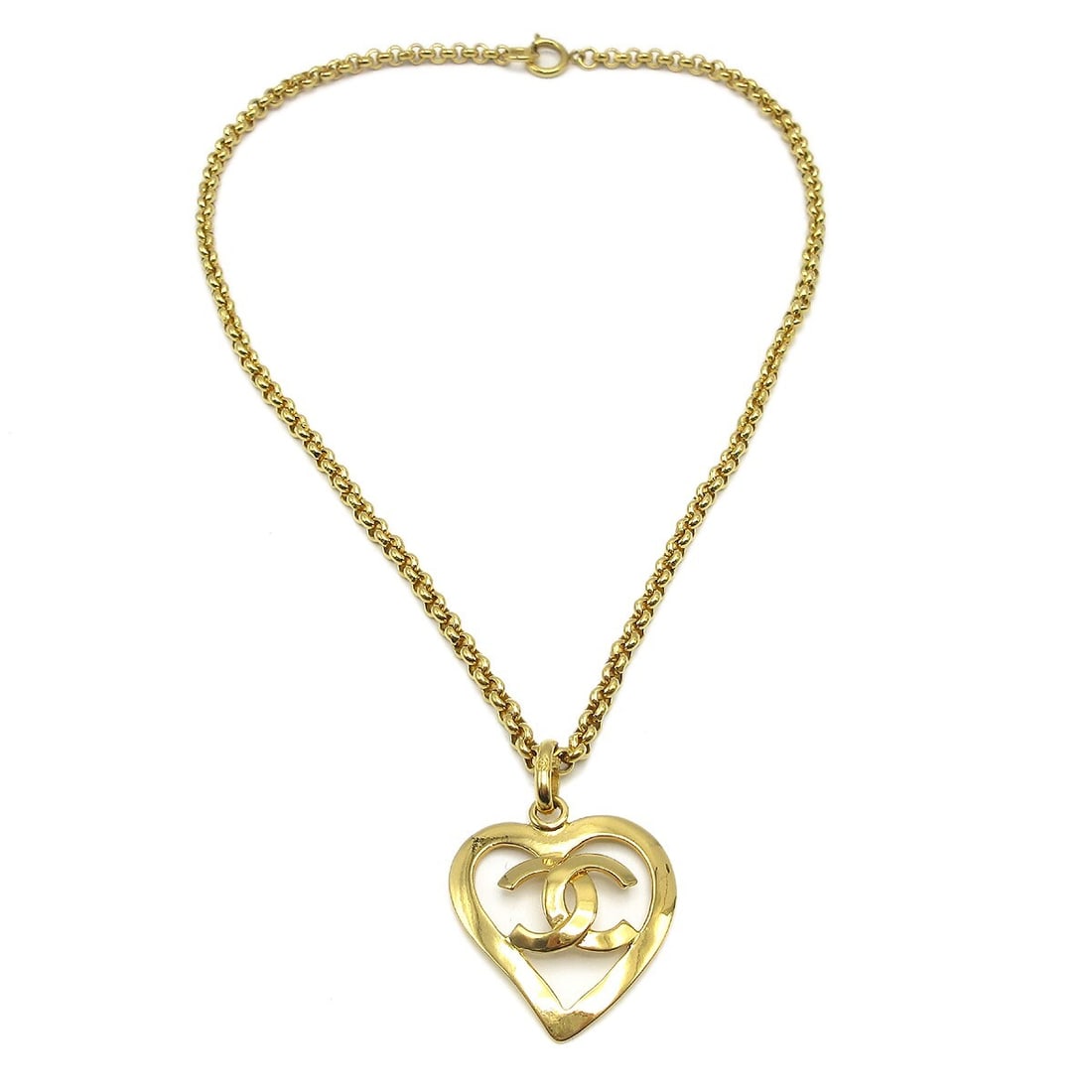 Gold Tone Heart Pendant Necklace by Chanel with CC Logo (1 of 1)