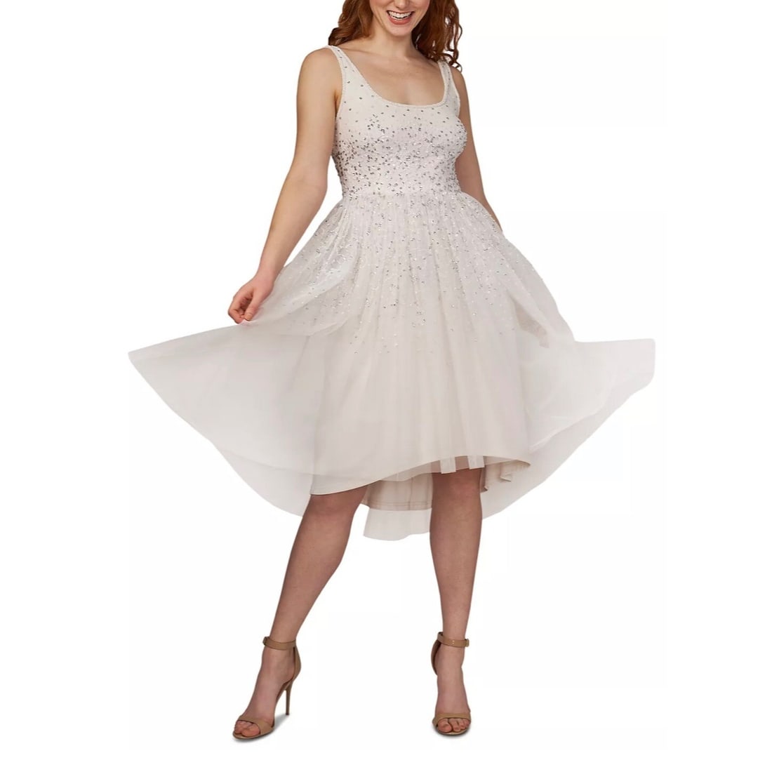 Adrianna Papell Ivory Beaded Fit & Flare Midi Dress 8: Adrianna Papell Ivory Beaded Fit & Flare Midi Dress 8 Step into elegance with this stunning Adrianna Papell embellished fit & flare dress in a classic ivory hue. Designed for formal occasions such as