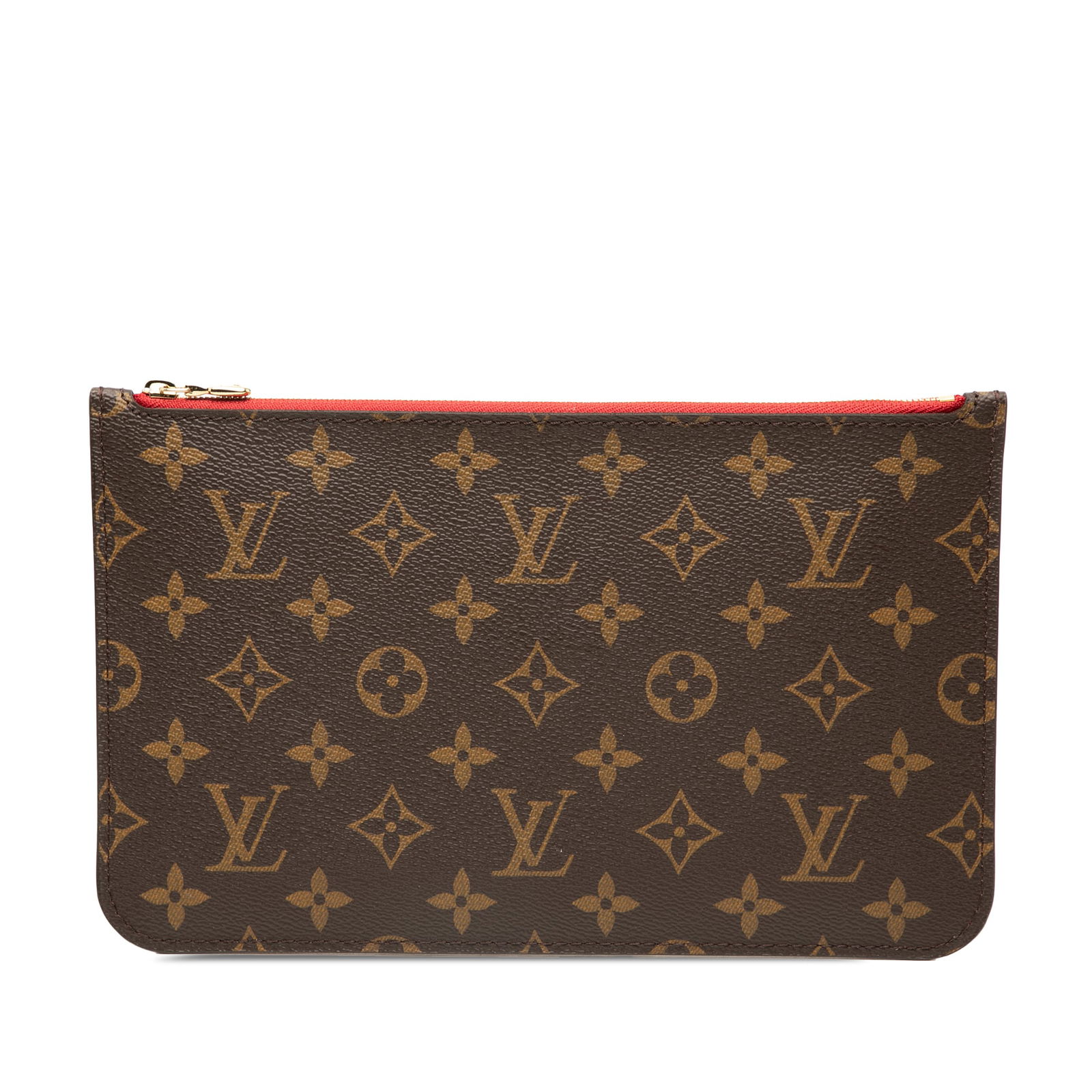 Louis Vuitton Monogram Neverfull Pouch Brown Canvas: Louis Vuitton Monogram Neverfull Pouch Brown Canvas The Louis Vuitton Monogram Neverfull Pouch is a stylish accessory made from durable monogram canvas. It features a secure top zip closure and an int