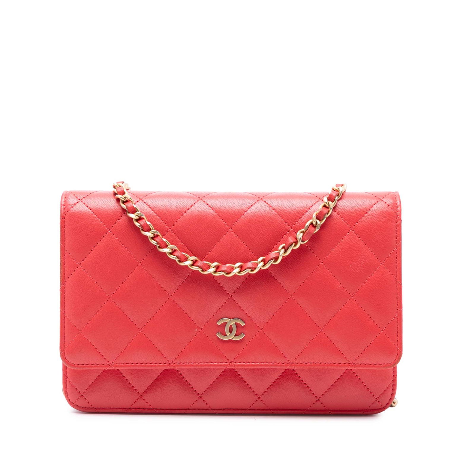 Chanel CC Quilted Lambskin Wallet on Chain Red Leather (1 of 8)