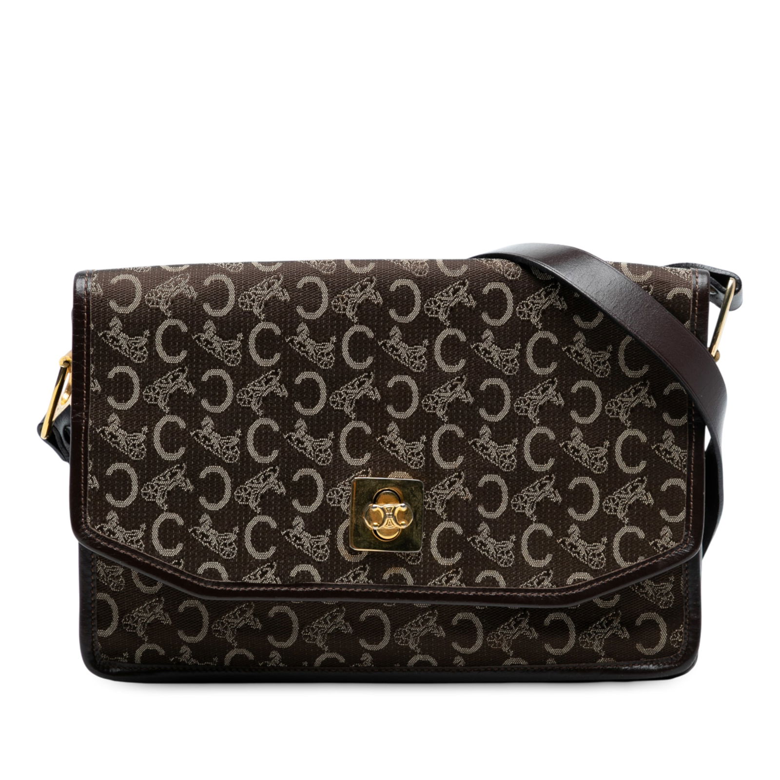 Celine C Carriage Canvas Shoulder Bag with Leather Trim and Adjustable Strap: Celine C Carriage Canvas Shoulder Bag with Leather Trim and Adjustable Strap This Celine C Carriage Canvas Shoulder Bag features a canvas body with leather trim, an adjustable flat leather strap, a fr