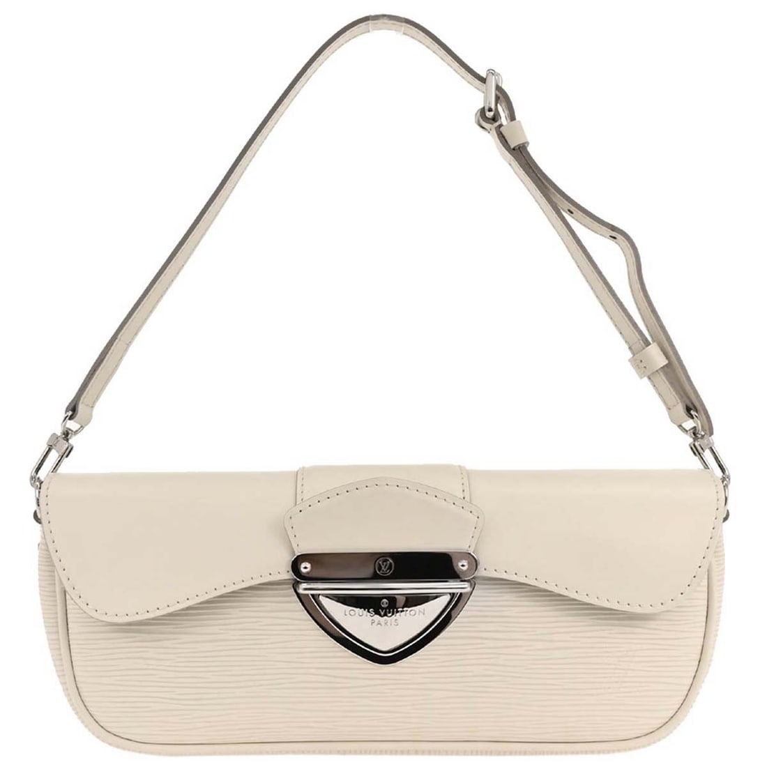 Louis Vuitton White Epi Pochette Montaigne Handbag M5929J: Louis Vuitton White Epi Pochette Montaigne Handbag M5929J This stunning Louis Vuitton Pochette Montaigne handbag is crafted from luxurious white Epi leather, making it both stylish and durable. This m
