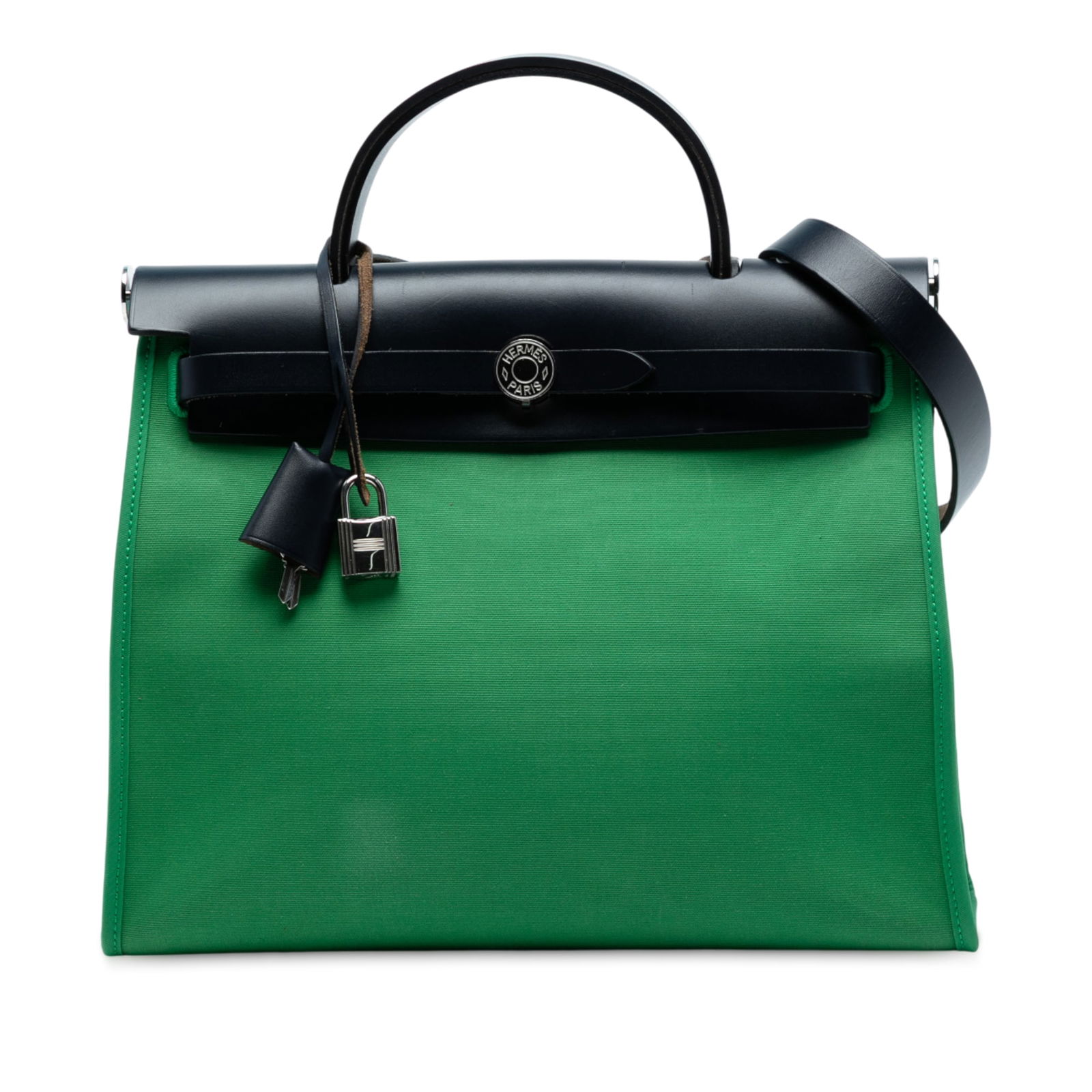 Hermes Toile Herbag Zip 31 Green Fabric Bag with Leather Trim: Hermes Toile Herbag Zip 31 Green Fabric Bag with Leather Trim The Hermes Toile Herbag Zip 31 is an elegant and functional handbag crafted from durable canvas with luxurious leather trim. This stylish