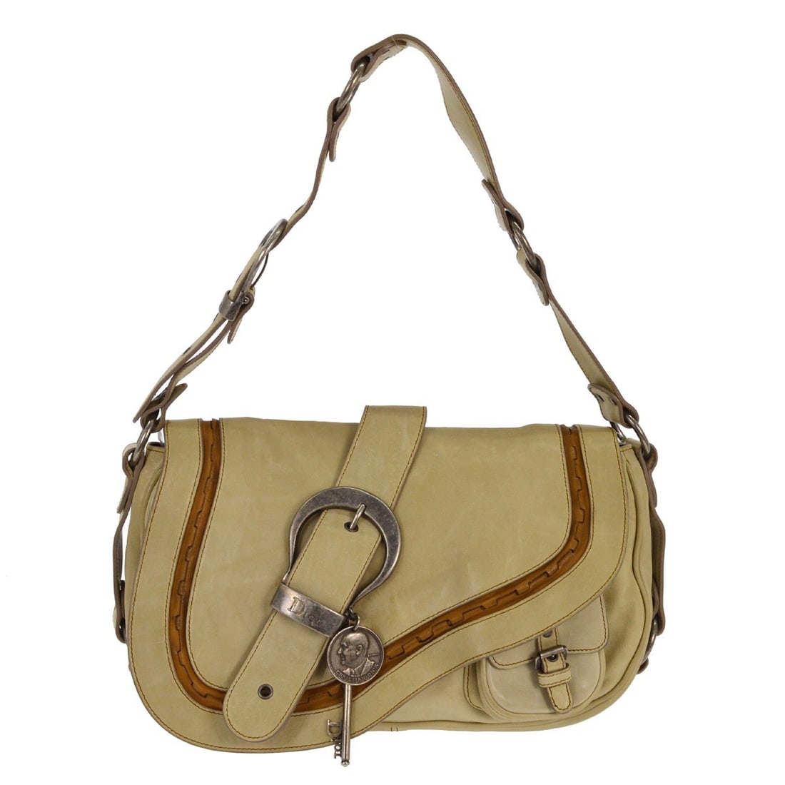Dior Gaucho Medium Beige Leather Shoulder Bag 05-MA-0066 (1 of 7)