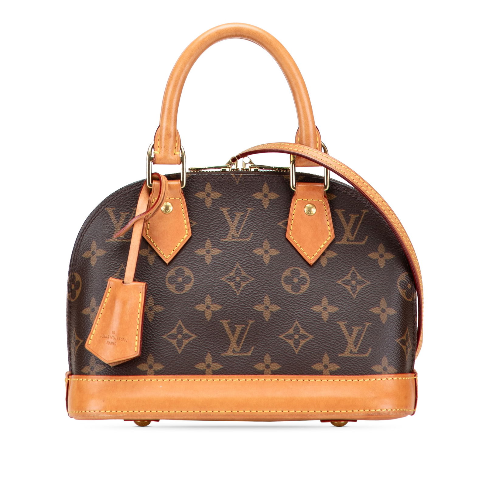 Louis Vuitton Monogram Alma BB Brown Handbag with Vachetta Trim: Louis Vuitton Monogram Alma BB Brown Handbag with Vachetta Trim The Louis Vuitton Monogram Alma BB is a stylish and functional handbag crafted from durable monogram canvas, accented with vachetta leat