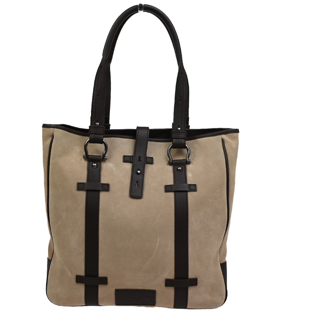 Gancini Brown Leather Tote by Salvatore Ferragamo: Gancini Brown Leather Tote by Salvatore Ferragamo This Salvatore Ferragamo Gancini tote bag features a brown exterior and is designed for female use. The bag is pre-owned and in very good condition, w