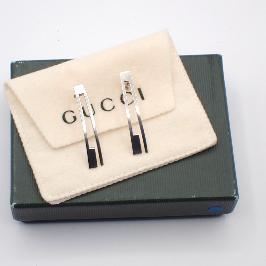 Silver Long Stud Earrings Featuring Gucci G Motif (1 of 1)