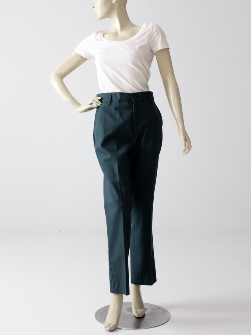 Vintage Forest Green Work Pants 31x30 High Waist Slacks (1 of 8)