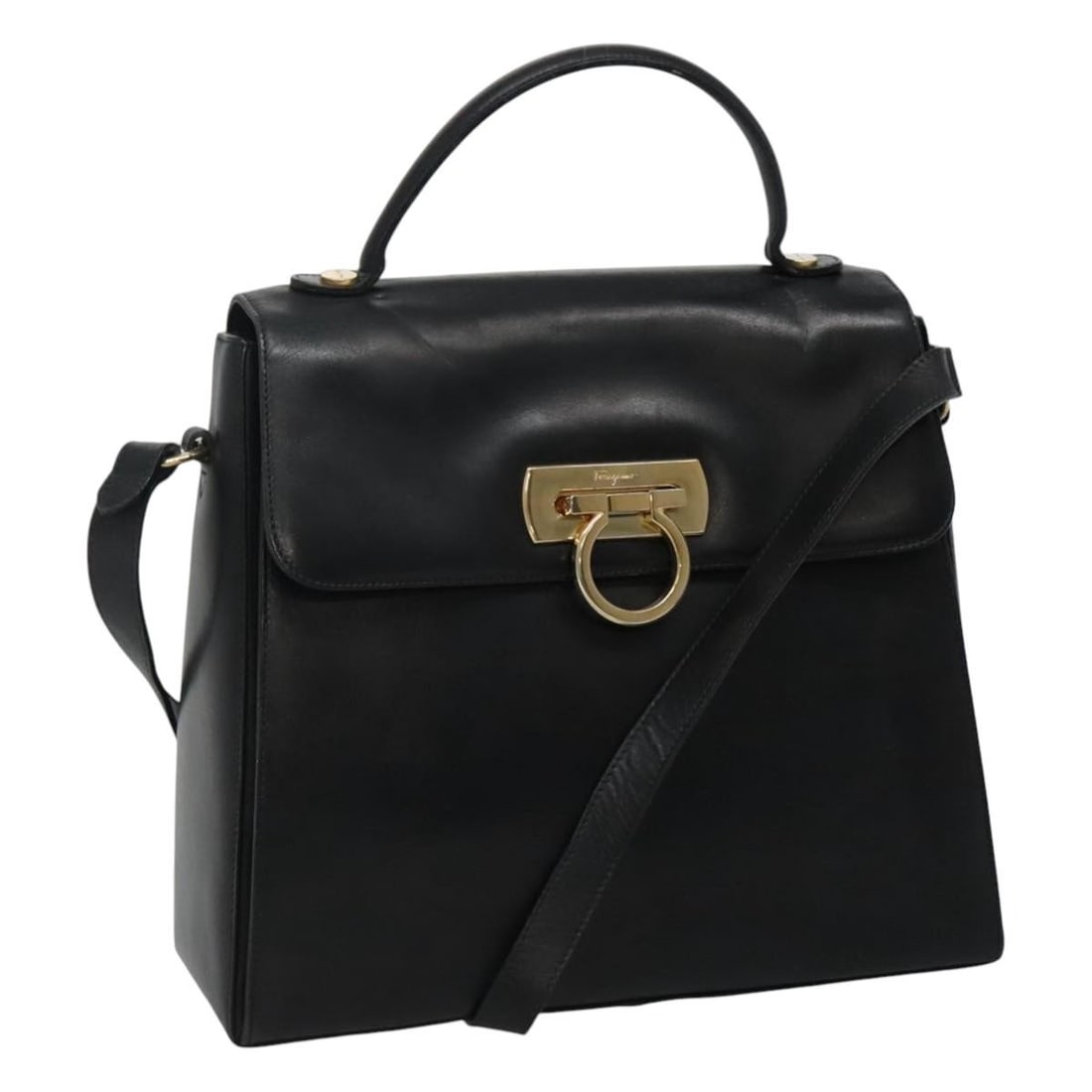 Black Gancini Convertible Leather Top Handle Handbag by Salvatore Ferragamo (1 of 1)